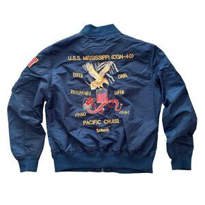 NWT SCHOTT Embroidered Jacket in Navy Blue  Flight Naval Bomber  MEN'S XL